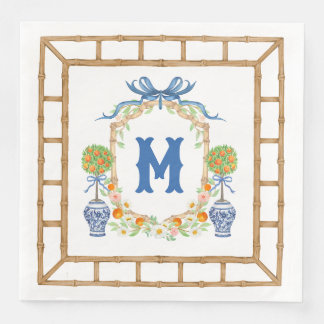 Bambus und Orange Topiary Wappen | Monogramm mit 1 Serviette