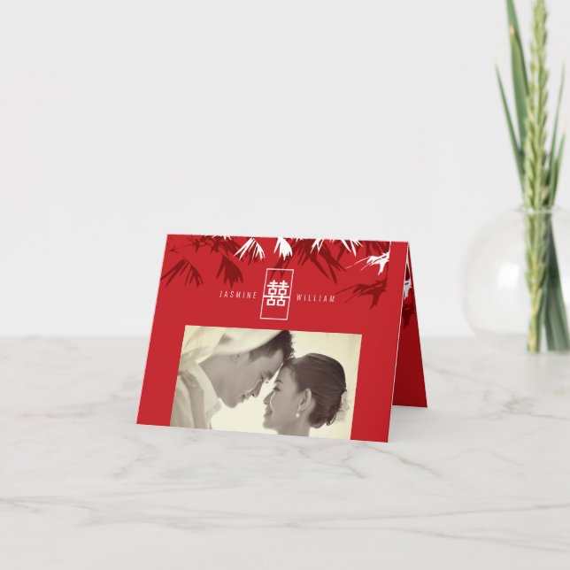 Bambus verlässt doppeltem Glück chinesische Einladung (Vorderseite)