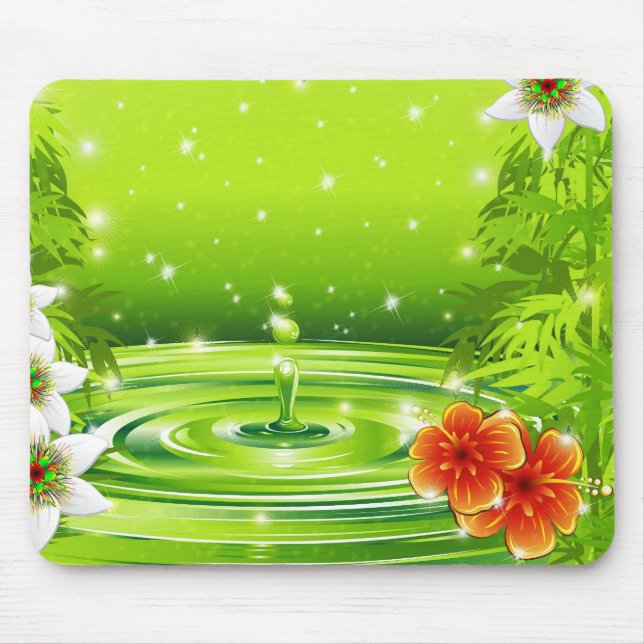 Bambus, Wasser und tropische Blume Mousepad (Vorne)