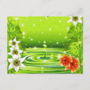 Bambus, Wasser und tropische Blume Postkarte
