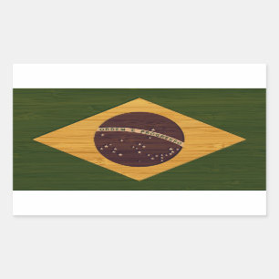Bambusblick u. gravierte Vintage Brasilien-Flagge Rechteckiger Aufkleber