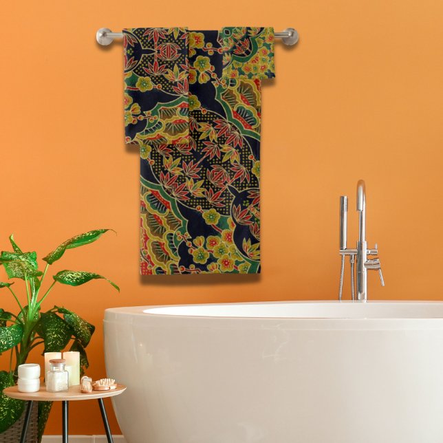 Bambusleaf Blume Badhandtuch Set (Traditional Bamboo Leaf Japanese Plum Flower Bath Towel Set)