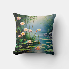 Bambusstähle und Lotus-Blume Kissen