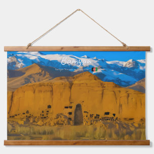 Bamyan, Afghanistan - Buddha-Kliffental Wandteppich Mit Holzrahmen