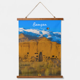 Bamyan, Afghanistan - Buddha-Kliffental Wandteppich Mit Holzrahmen