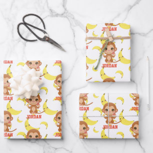 Banana Baby Monkey Happy Birthday Geschenkpapier Set