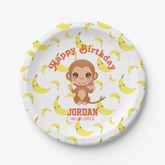 Banana Baby Monkey Happy Birthday Paper Teller (Vorderseite)
