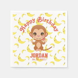 Banana Baby Monkey Happy Birthday Serviette