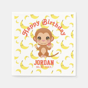 Banana Baby Monkey Happy Birthday Serviette