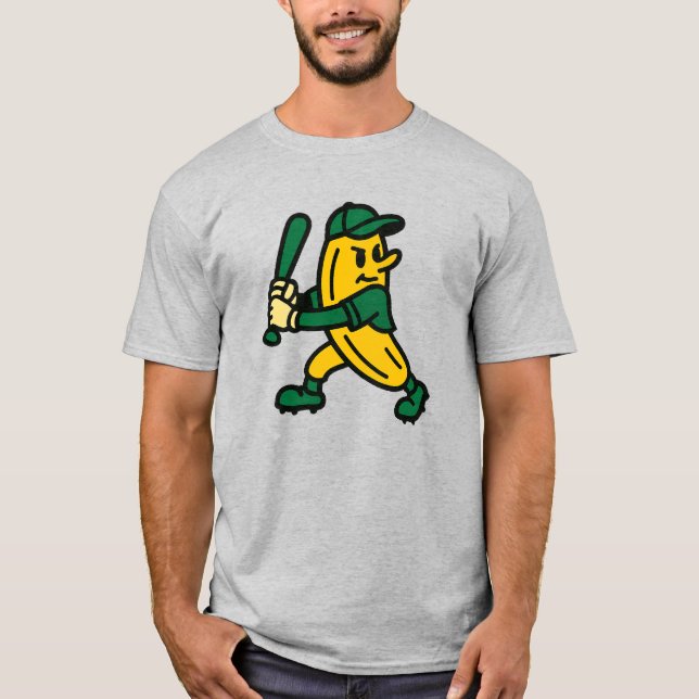 Banana Baseball Player Cartoon Mascot Spaß T-Shirt (Vorderseite)