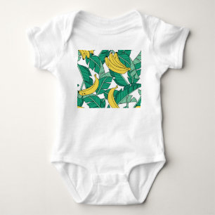 Banana-Blätter: Weiß Vintages Muster. Baby Strampler