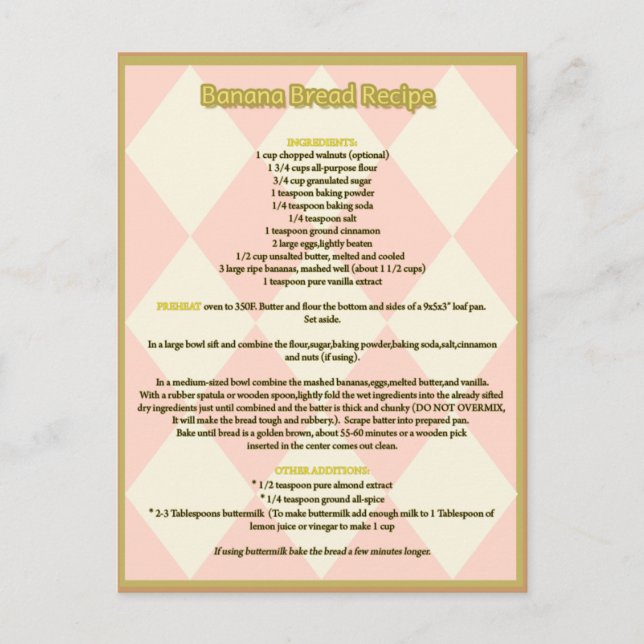 Banana Brot Rezept Postkarte (Vorderseite)
