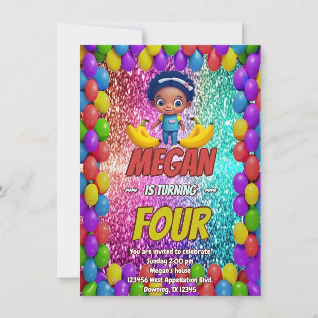 Banana Cartoon Geburtstag laden Kinder ein Einladung (Vorderseite)