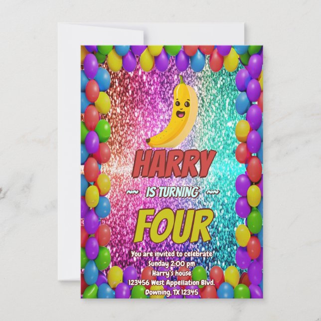 Banana Cartoon Geburtstag laden Kinder ein Einladung (Vorderseite)