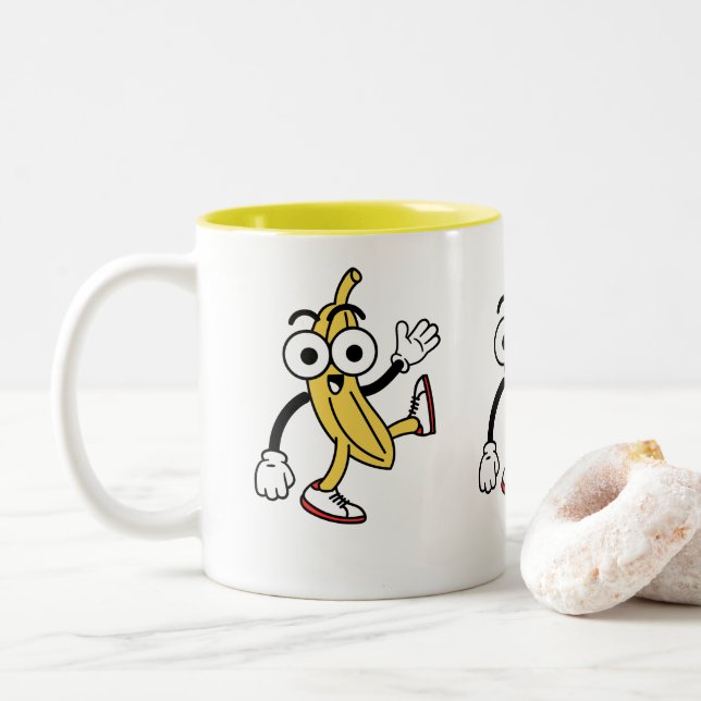 Banana-Cartoon Zweifarbige Tasse (Mit Donut)