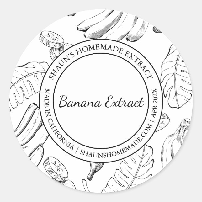 Banana Extract Sketch Modern label Runder Aufkleber (Vorderseite)