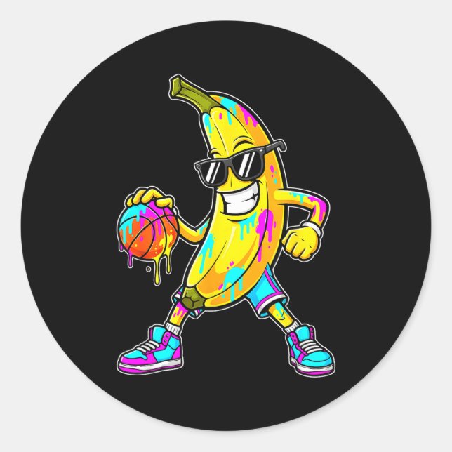 Banana Funny Basketball Drip Kids Youth Boys Girls Runder Aufkleber (Vorderseite)
