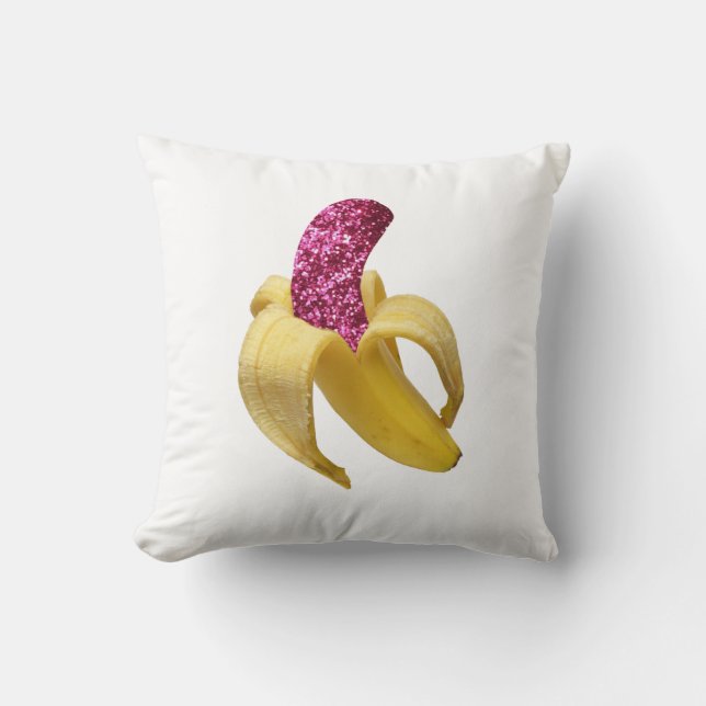 Banana in Imitats Rosa Glitzer sieht köstlich aus Kissen (Vorderseite)