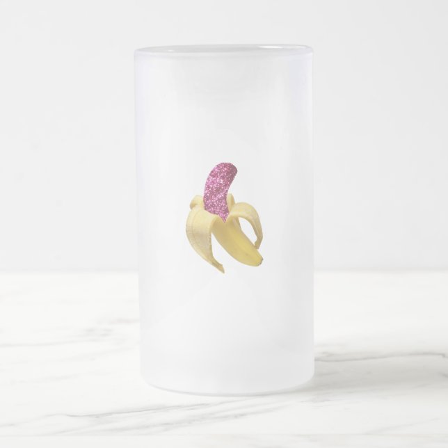Banana in Imitats Rosa Glitzer sieht köstlich aus Mattglas Bierglas (Mittel)