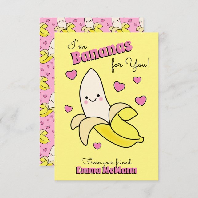 Banana Kids Classroom Valentine Cards Dankeskarte (Vorne/Hinten)