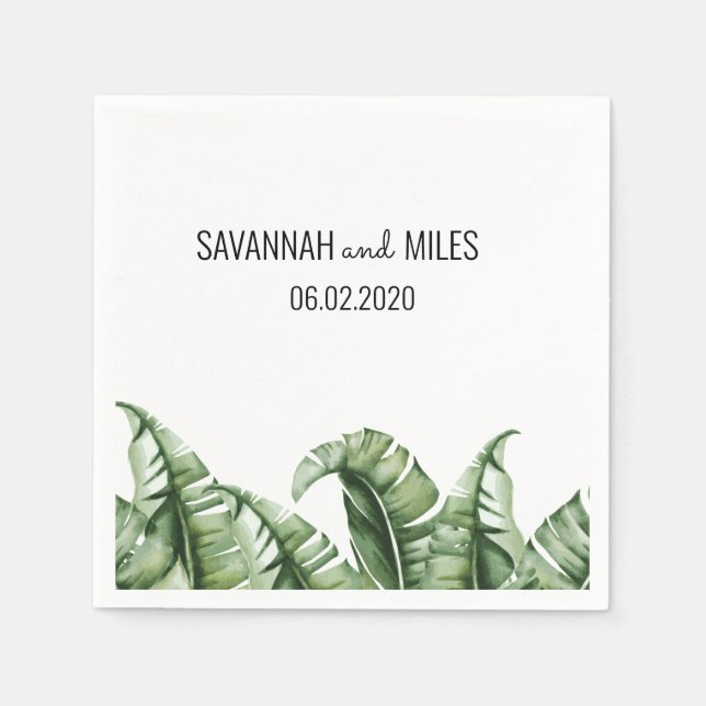 Banana Leaf Hochzeitscocktail Mitte des Jahrhunder Serviette (Vorderseite)