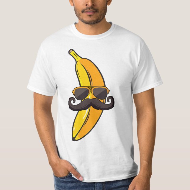 Banana Mustache Sunglasses Face Funny Fruit Cool B T-Shirt (Vorderseite)