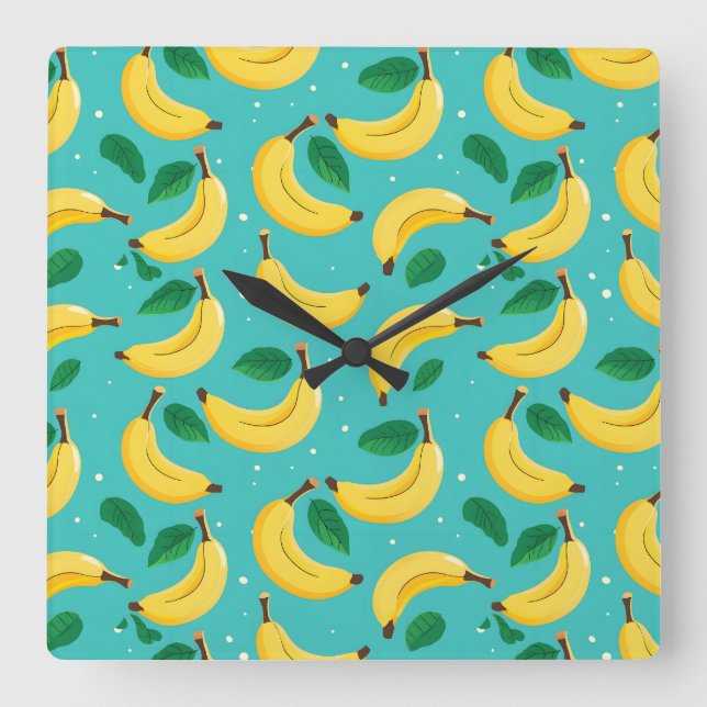 Banana Muster Wall Clock Quadratische Wanduhr (Vorderseite)