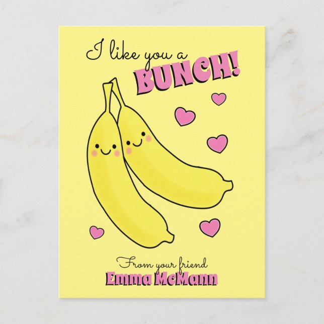 Banana Niedlich Kids Valentinstag Kawaii Postkarte (Vorderseite)