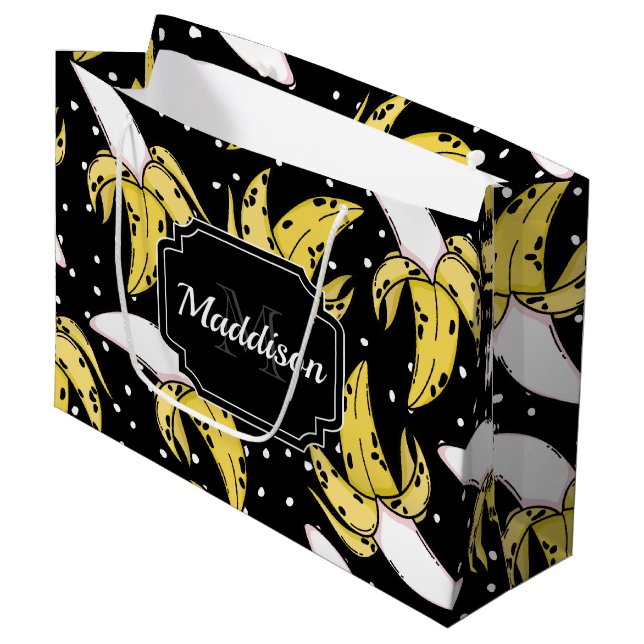 Banana Pattern Große Geschenktüte (Vorderseite Schrägansicht)