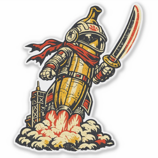 Banana Rocket Ronin — Vintage Weltraumforscher  Aufkleber (Vorderseite)