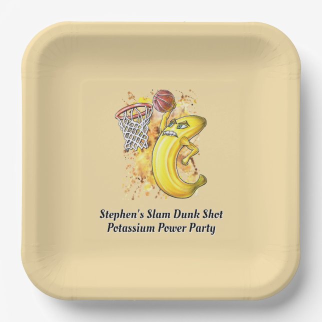 Banana Slam Dunk Shot Energetic Fruitarian Design Pappteller (Vorderseite)