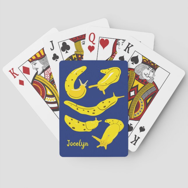 Banana Slugs Gelb und Royal Blue Personalisiert Spielkarten (Rückseite)