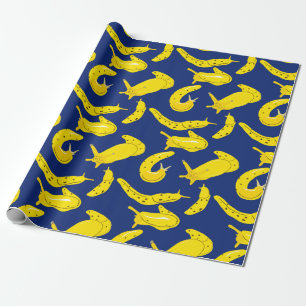 Banana Slugs Hellgelb, Royal Blue Gemustert Geschenkpapier