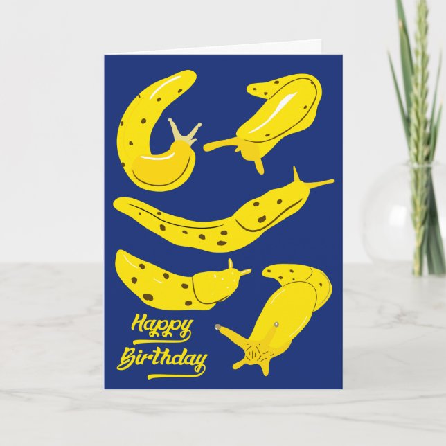 Banana Slugs Yellow und Royal Blue Birthday Karte (Vorderseite)