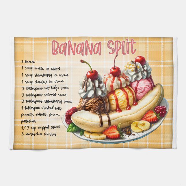 Banana Split Rezept Geschirrtuch (Horizontal)