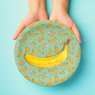 Banana Stripe Vector Muster Minzgrün Pappteller