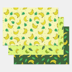 Banana Summer Yellow Green Tropical Frucht Muster Geschenkpapier Set
