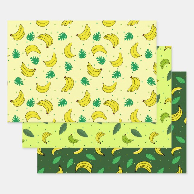 Banana Summer Yellow Green Tropical Frucht Muster Geschenkpapier Set (Set)