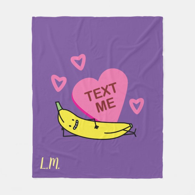 Banana Text Me Valentine lächelt Fleecedecke (Vorderseite)