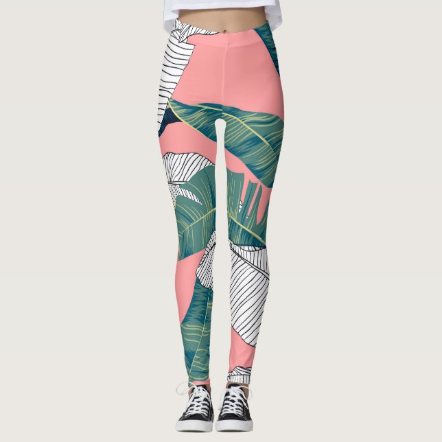 Banana Tree Botanisch: Hell rot nahtlos Leggings (Vorderseite)