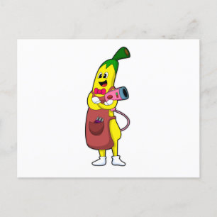 Banane als Friseur mit Haartrockner Postkarte