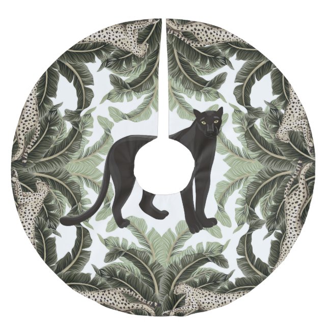 Banane Baum Gepard Tropisches Muster Polyester Weihnachtsbaumdecke (Vorderseite)