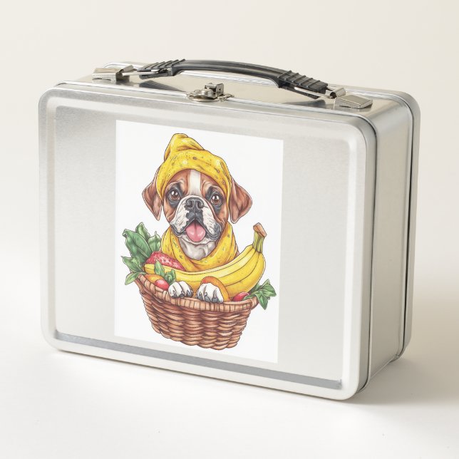Banane Boxer � Lustiger Früchtehund Metall Brotdose (Vorderseite)