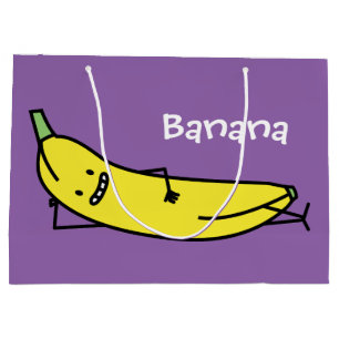 Banane, die lächelnd ist und und entspannend große geschenktüte