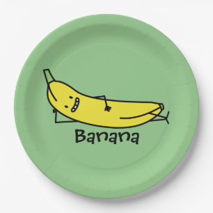 Banane, die lächelnd ist und und entspannend pappteller