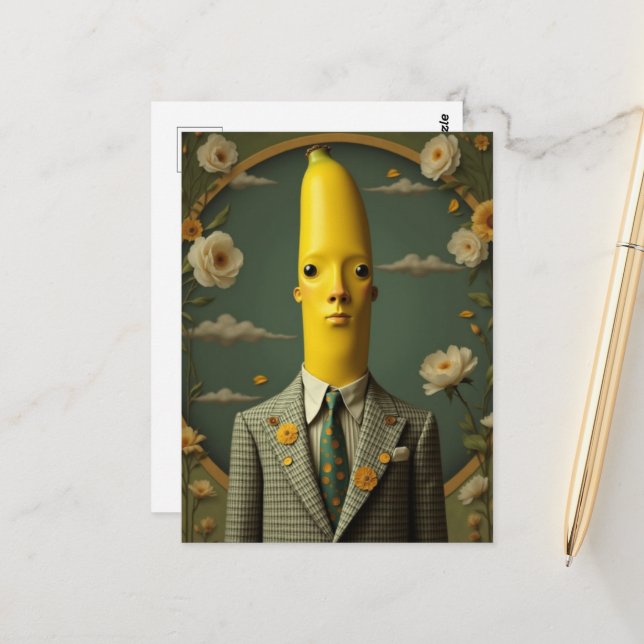 Banane im karierten Anzug Postkarte (Vorderseite/Rückseite Beispiel)