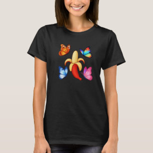 Banane mit farbenfrohen Schmetterlingen T-Shirt