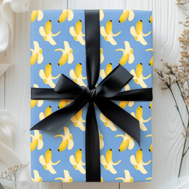 Bananen auf Blaufruchtmuster Geschenkpapier (Von Creator hochgeladen)