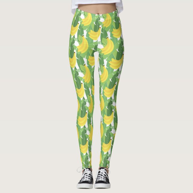 Bananen-Blätter und Frucht-Muster Leggings (Vorderseite)