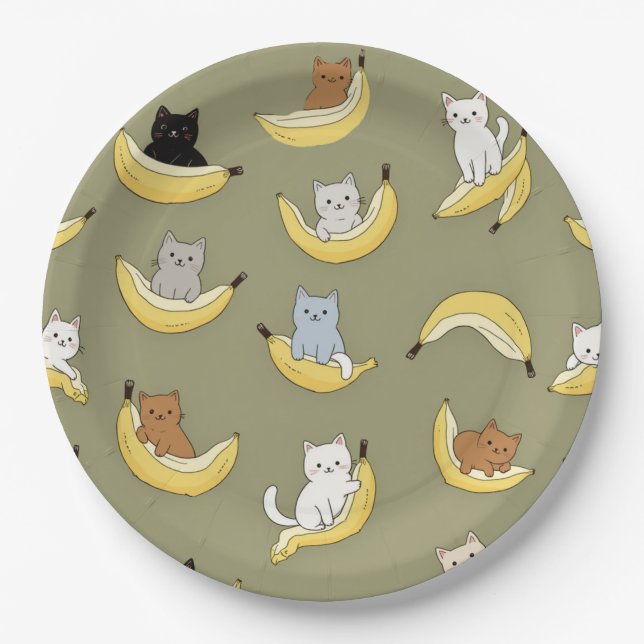 Bananen-Katzen-Papierteller Pappteller (Vorderseite)